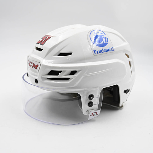 Image of Mercer, Dawson - Game-Worn White, CCM Helmet w/ Oakley Shield - 2025-26 NHL Season