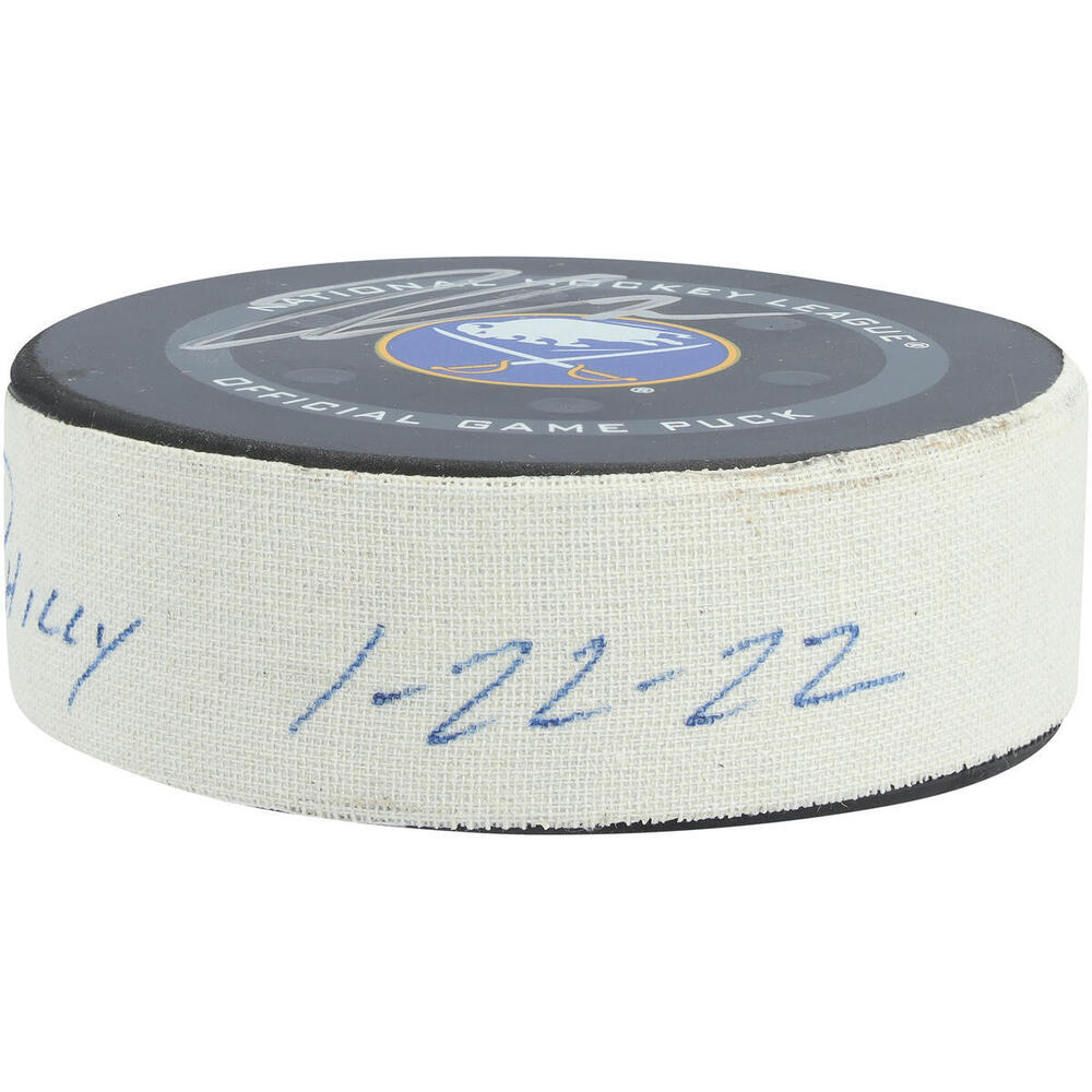 Tage Thompson Buffalo Sabres Autographed Game-Used Puck vs. Philadelphia Flyers on January 22, 2022