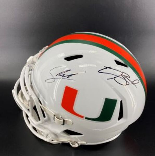 NFL - Hurricanes Multi-Sign Replica Speed Helmet Signed By Carson Beck A...