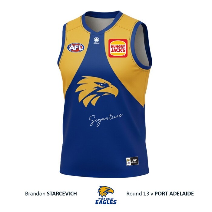 Photo of Brandon Starcevich #4 West Coast Eagles 2026 Club Debut Match-Worn Guernsey