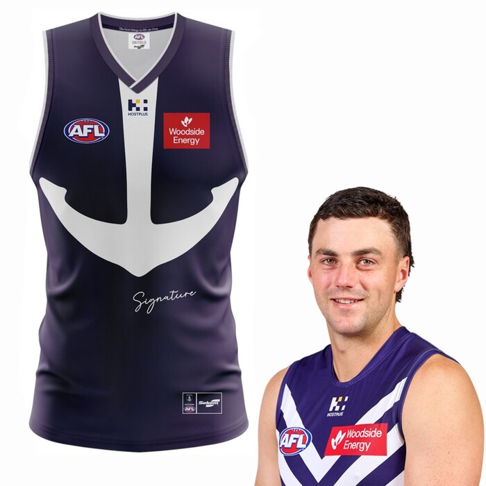 Photo of Jordan Clark #6 Fremantle 2025 Retro Purple Haze Match-Worn Guernsey