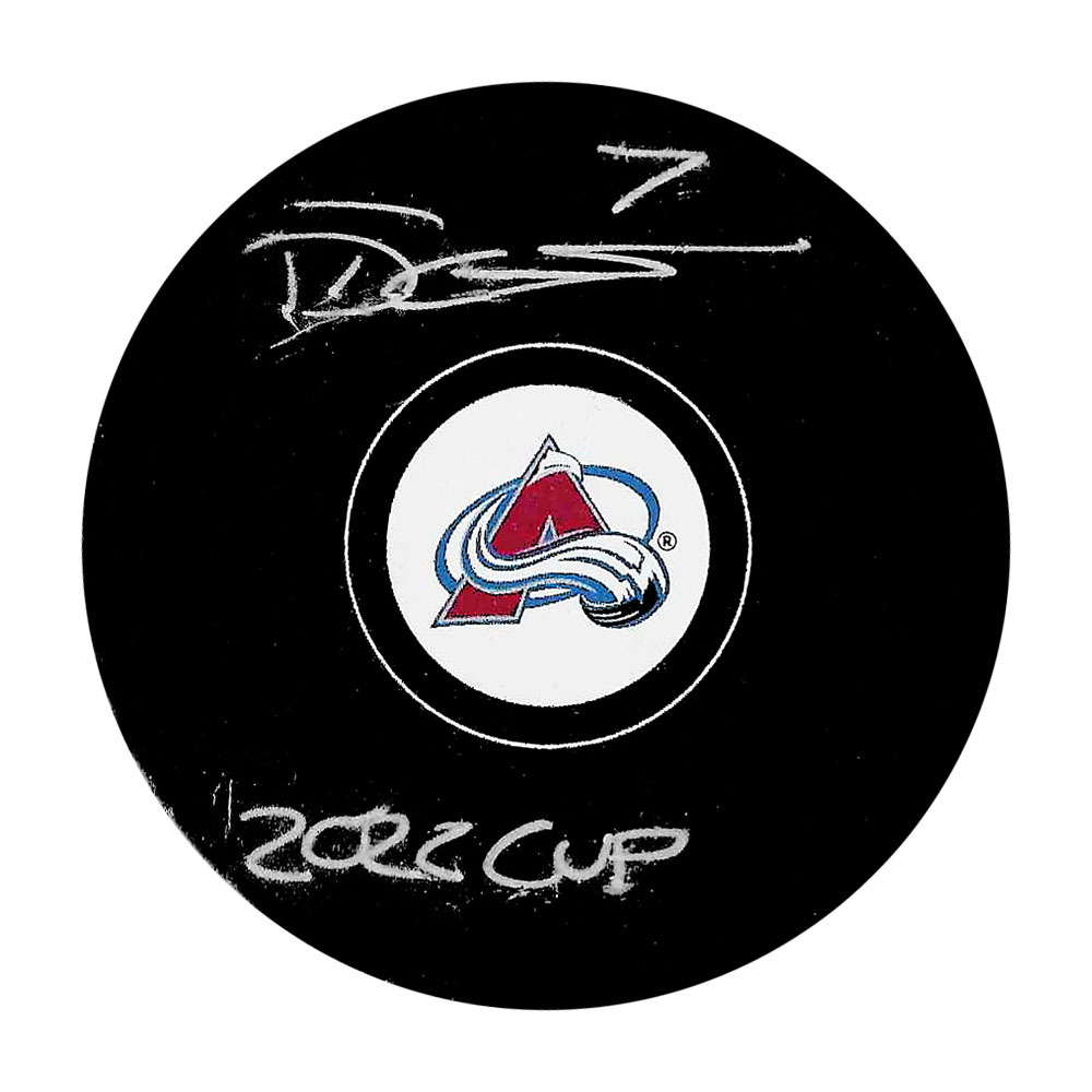 Devon Toews Autographed Colorado Avalanche Puck w/2022 CUP Inscription