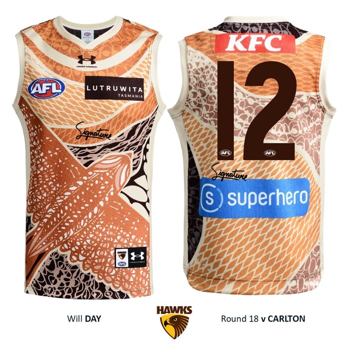 Photo of Will Day #12 Hawthorn 2026 Indigenous Player-Issue Guernsey