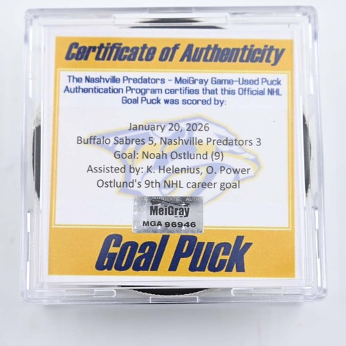 Image of Ostlund, Noah - Buffalo Sabres - January 20, 2026 at Nashville Predators (Predators Logo)