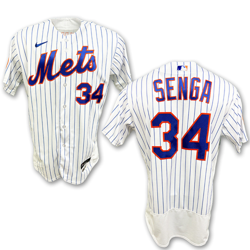 Kodai Senga #34 - Game-Used White Pinstripe Jersey - 6 IP, 3