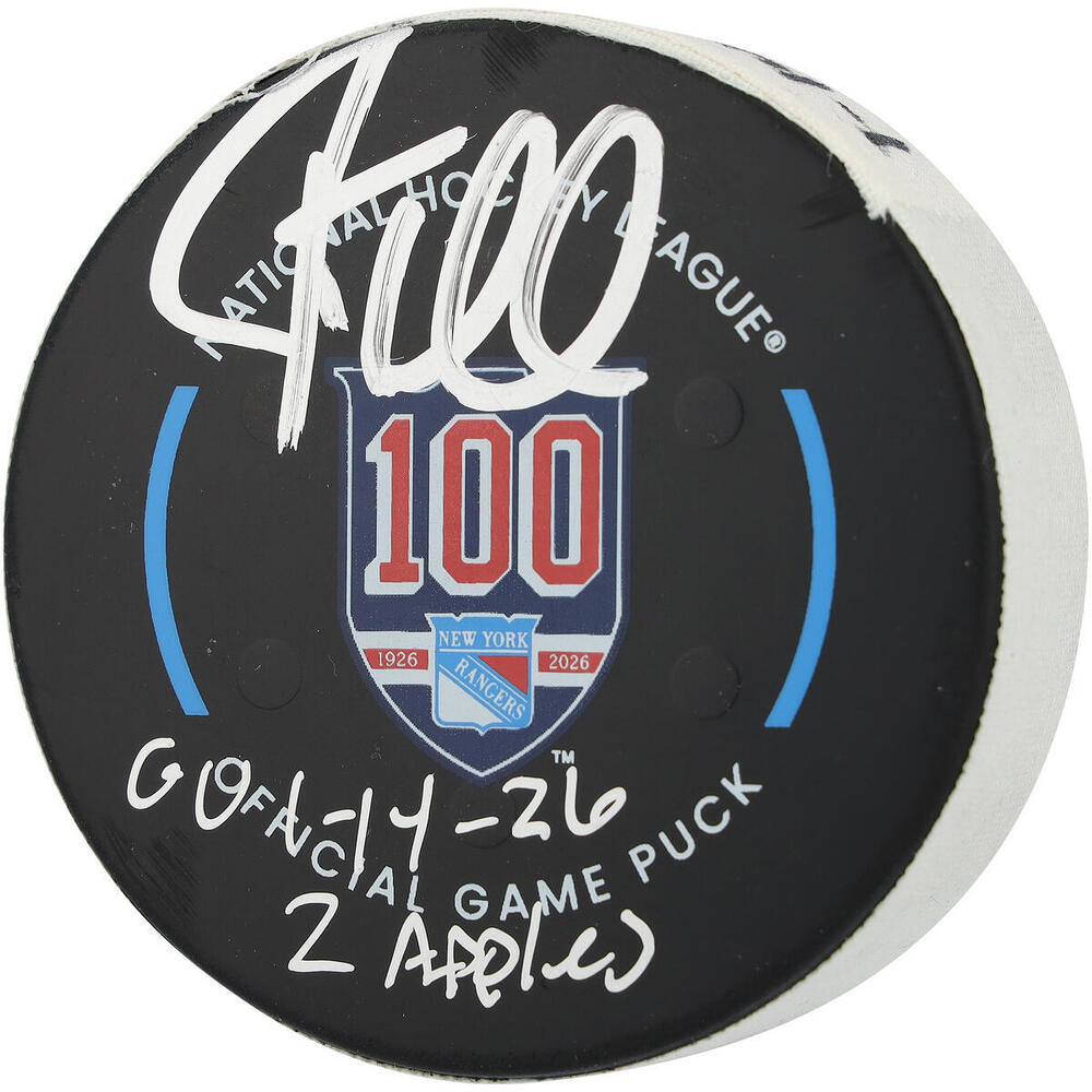 J.T. Miller New York Rangers Autographed Game-Used Puck vs. Ottawa Senators on January 14, 2026 with Multiple Inscriptions