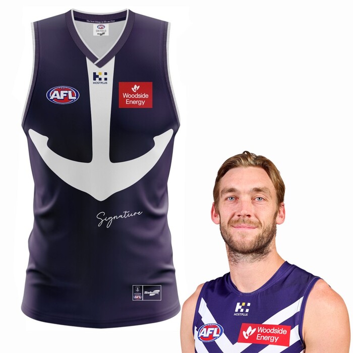 Photo of Oscar McDonald #21 Fremantle 2025 Retro Purple Haze Match-Worn Guernsey
