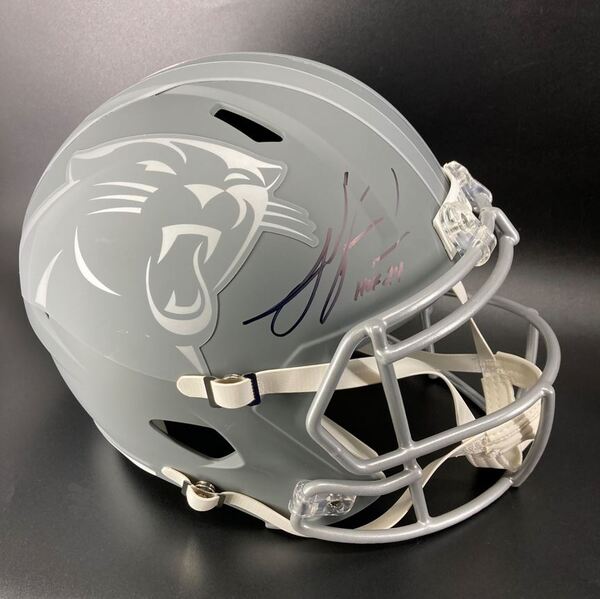 HOF - Panthers Julius Peppers Signed Replica Slate Speed Helmet with HOF...