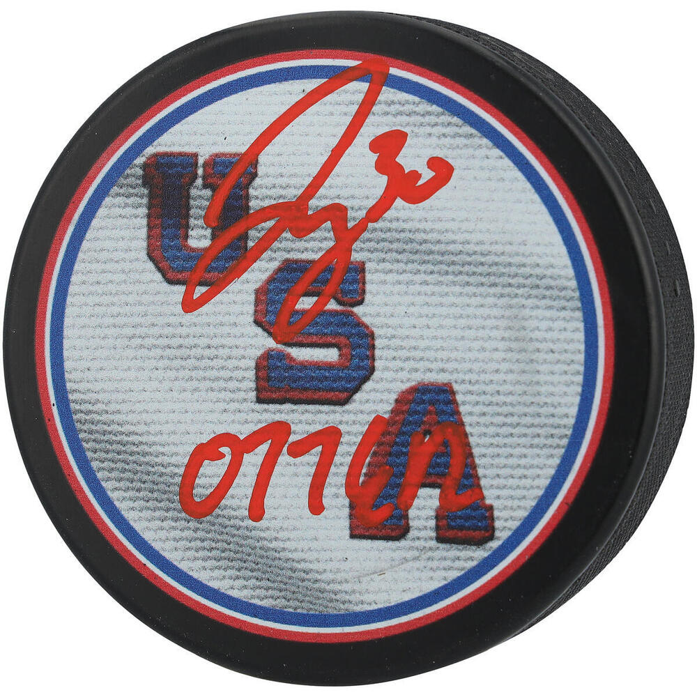 Jake Oettinger Dallas Stars Autographed Team USA 2026 Olympics Hockey Puck with 