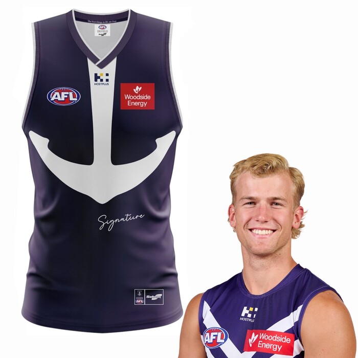 Photo of Karl Worner #23 Fremantle 2025 Retro Purple Haze Match-Worn Guernsey