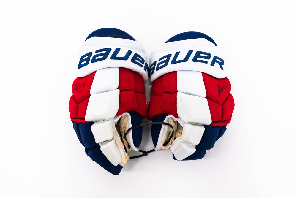 Signed and Game-Used Bauer Gloves by #4 Braden Schneider