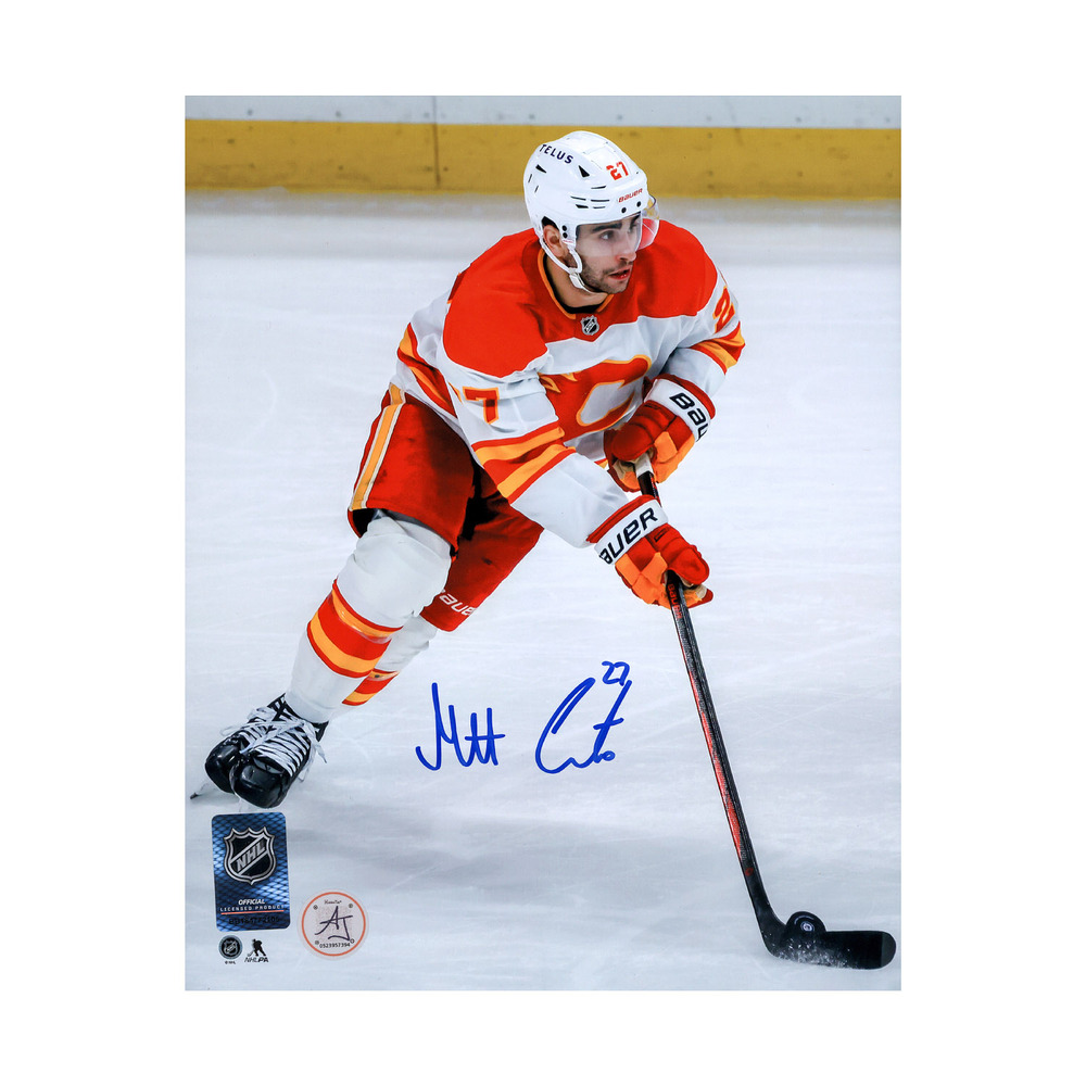 Matt Coronato Autographed Calgary Flames Puck Rush 8x10 Photo