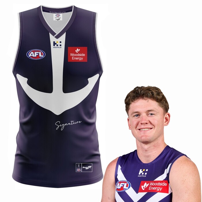 Photo of Nathan O'Driscoll #30 Fremantle 2025 Retro Purple Haze Match-Worn Guernsey