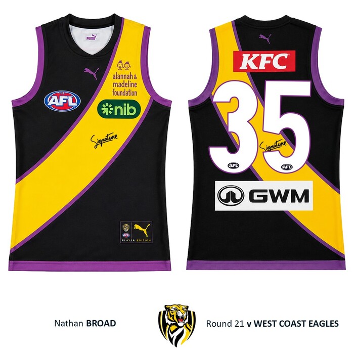 Photo of Nathan Broad #35 Richmond 2026 Alannah & Madeline Match-Worn Guernsey
