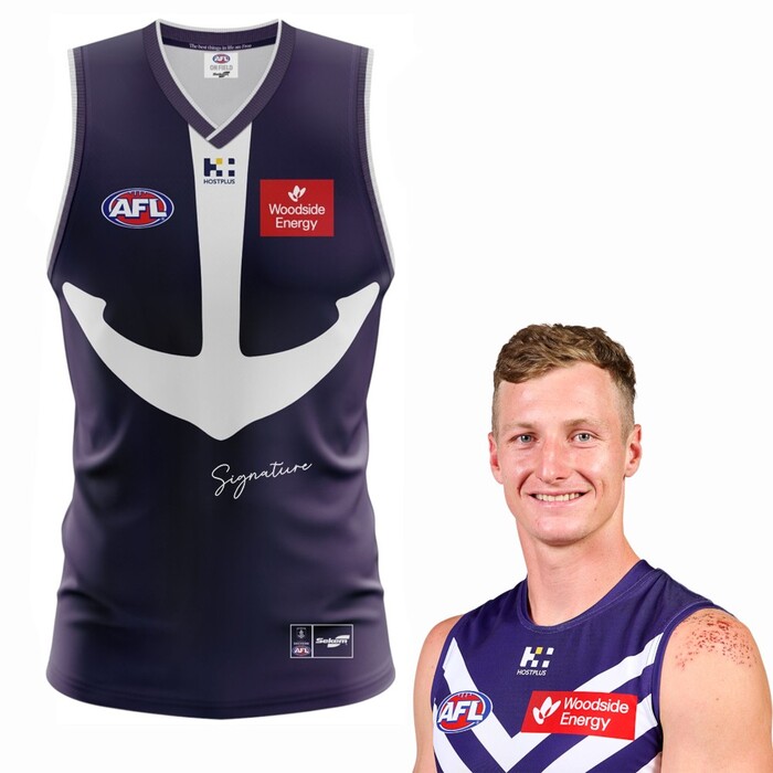 Photo of Josh Treacy #35 Fremantle 2025 Retro Purple Haze Match-Worn Guernsey