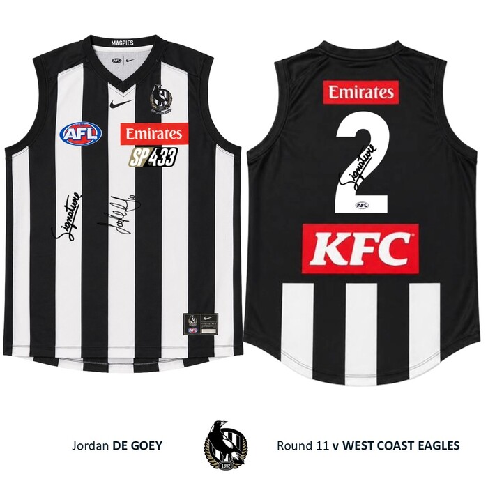 Photo of Jordan De Goey #2 Collingwood 2026 SP433 Dual Signed Guernsey