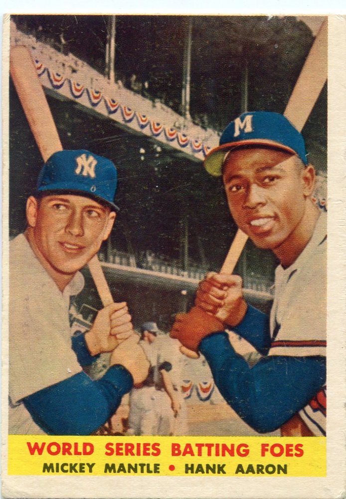1958 Topps #418 World Series Batting Foes/Mickey Mantle/Hank Aaron