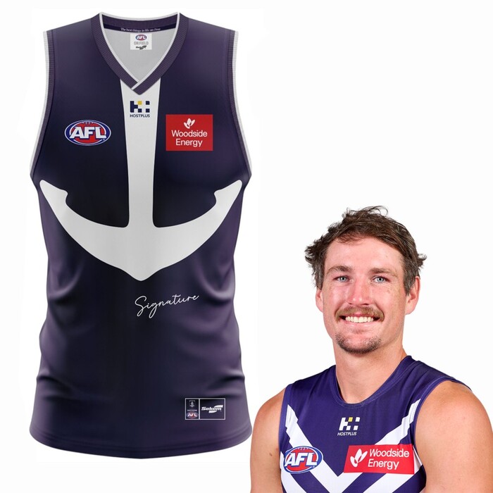 Photo of Brennan Cox #36 Fremantle 2025 Retro Purple Haze Match-Worn Guernsey