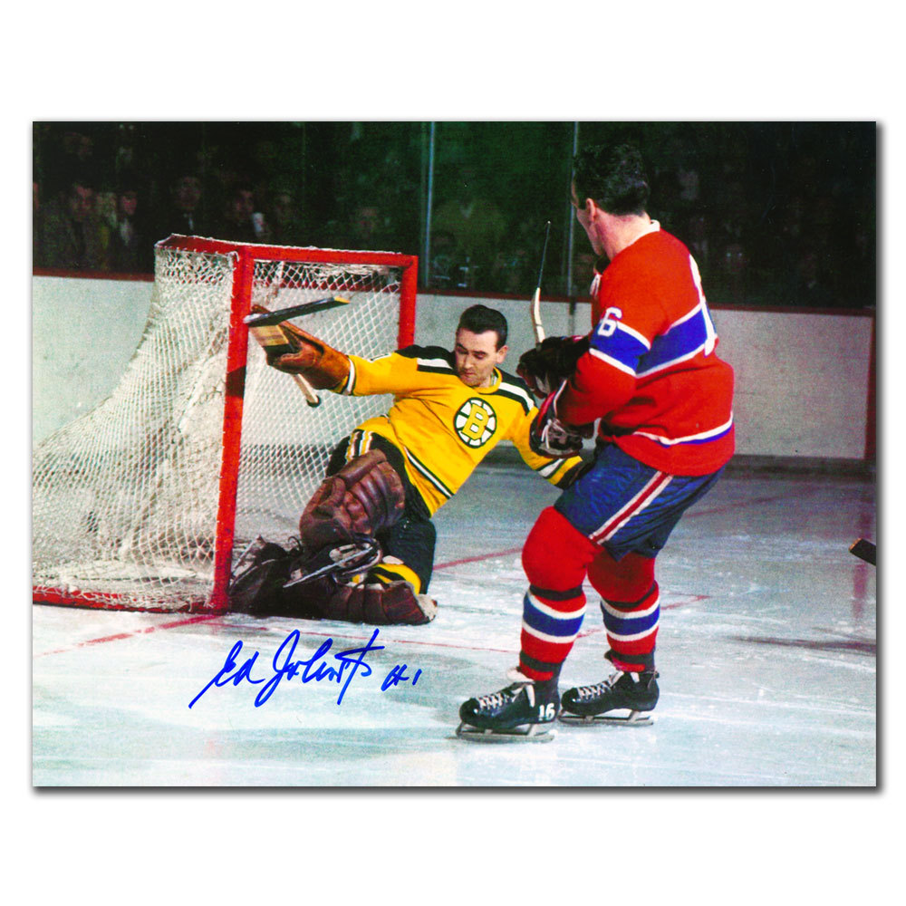 Ed Johnston Boston Bruins vs. Henri Richard Autographed 8x10