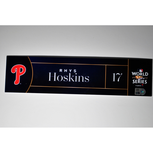 2022 World Series - Philadelphia Phillies at Houston Astros - Game 1 - Game-Used Locker Tag - Rhys Hoskins