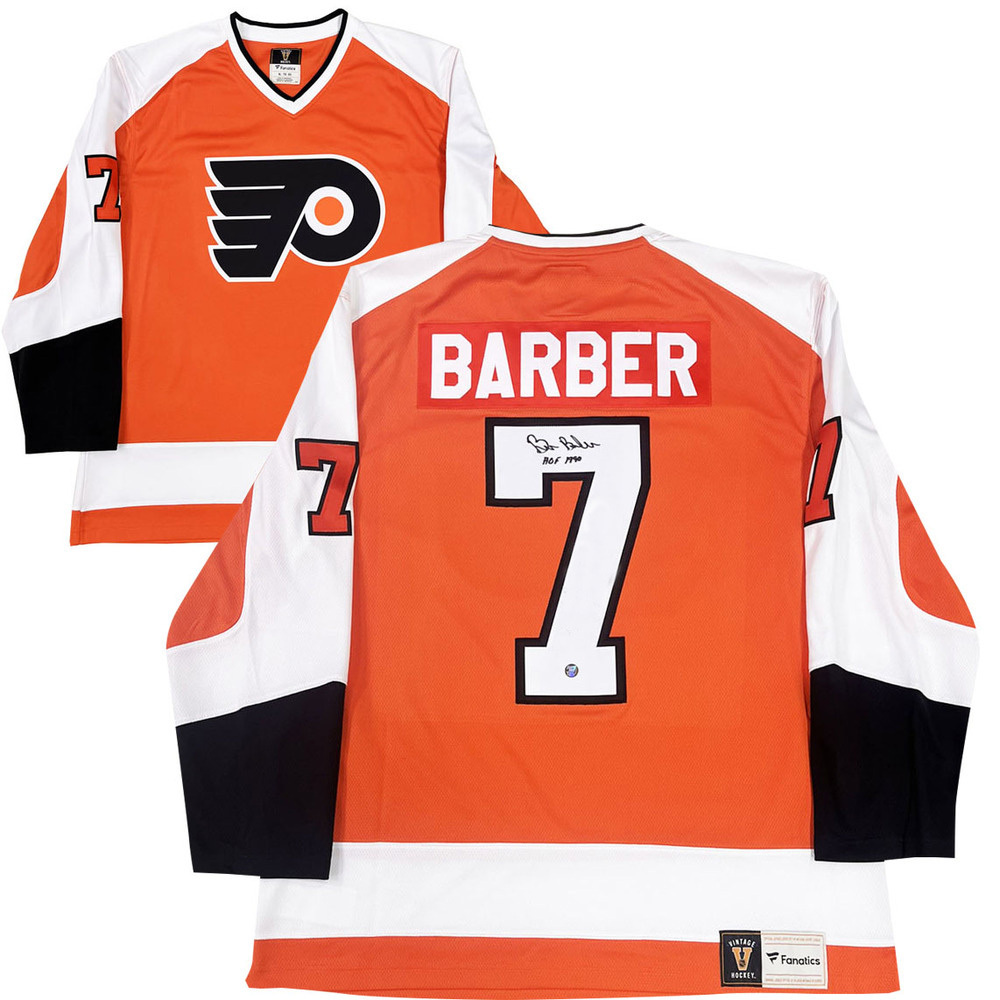 Bill Barber Autographed Philadelphia Flyers Heritage Jersey w/HOF 1990 Inscription