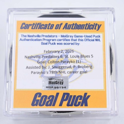 Image of Colton Parayko - St. Louis Blues - February 2, 2026 at Nashville Predators (Predators Logo)