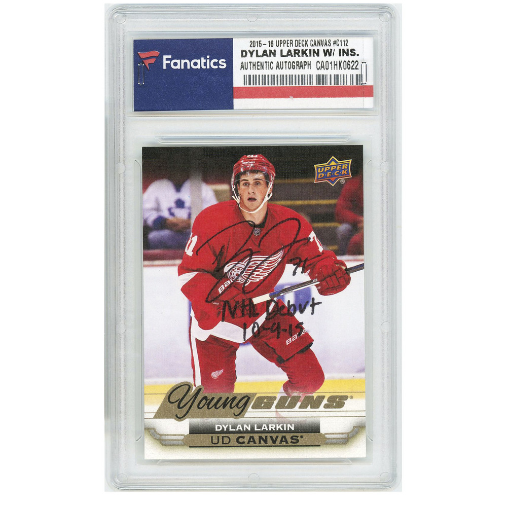 Dylan Larkin Detroit Red Wings Autographed 2015-16 Upper Deck Young Guns Canvas Rookie #C112 Card with NHL Debut 10-9-15 Inscription