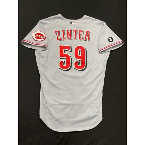 Alan Zinter -- Cincinnati Reds Hitting Coach -- Game Used Road Gray Jersey from 2021 Season (April 9) -- Size 44 ($5 Shipping)