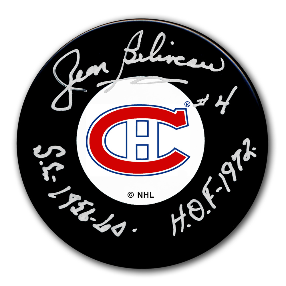 Jean Beliveau Montreal Canadiens HOF SC Years Original 6 Autographed Puck