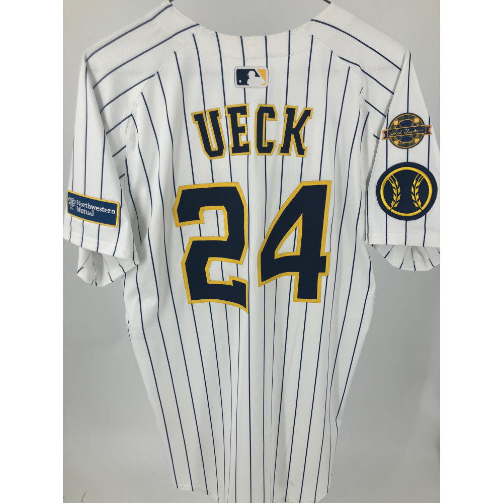 Game Used Pinstripe Jersey #24 William Contreras, 8/24/25 Uecker