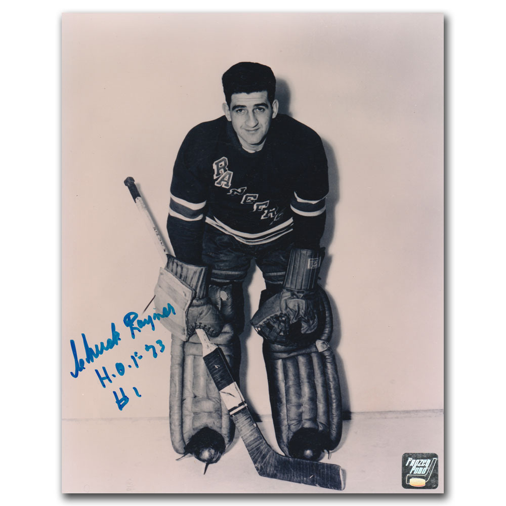 Chuck Rayner (deceased) Autographed New York Rangers 8X10 Photo w/HOF 73 Inscription