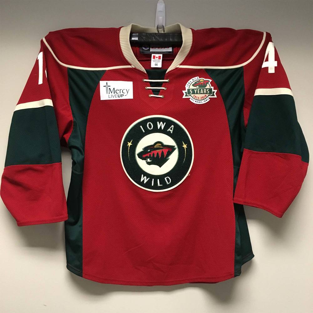 AHL Authentic Iowa Wild Third Jersey Worn and Signed by 14 Ivan Lodnia