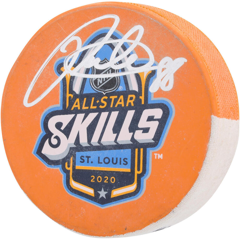 Patrick Kane Autographed Event-Used Orange Puck from the Shooting Stars Event During the 2020 NHL All-Star Skills Competition on January 24, 2020