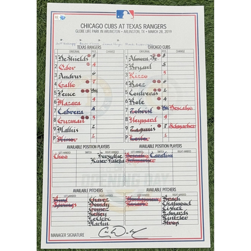 Game-Used or Autographed Line-Up Cards | MLB Auctions