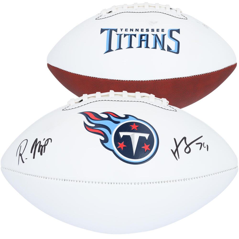 Juuse Saros and Roman Josi Nashville Predators Autographed Tennessee Titans White Panel Football