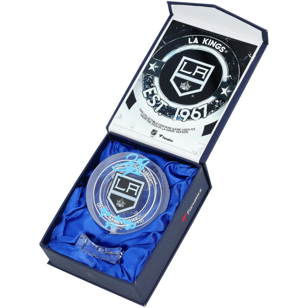 Quinton Byfield Los Angeles Kings Autographed Crystal Puck - Filled with Ice from the 2023-24 Season with 
