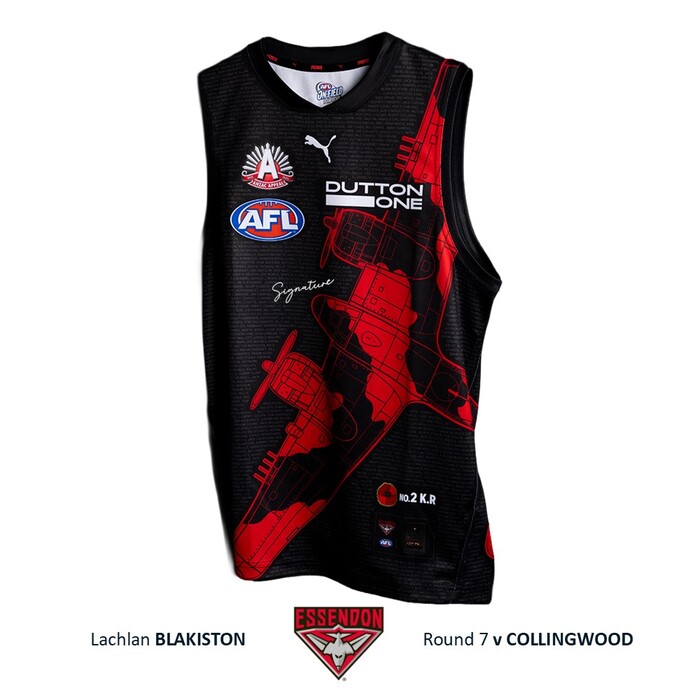 Photo of Lachlan Blakiston #46 Essendon 2026 ANZAC Guernsey 