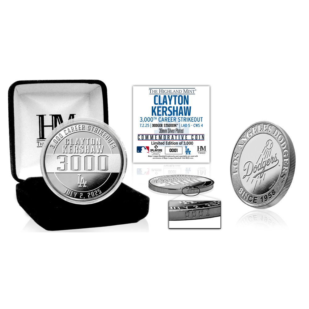 Clayton Kershaw 3000th Career Strikeout Silver Plated Coin
