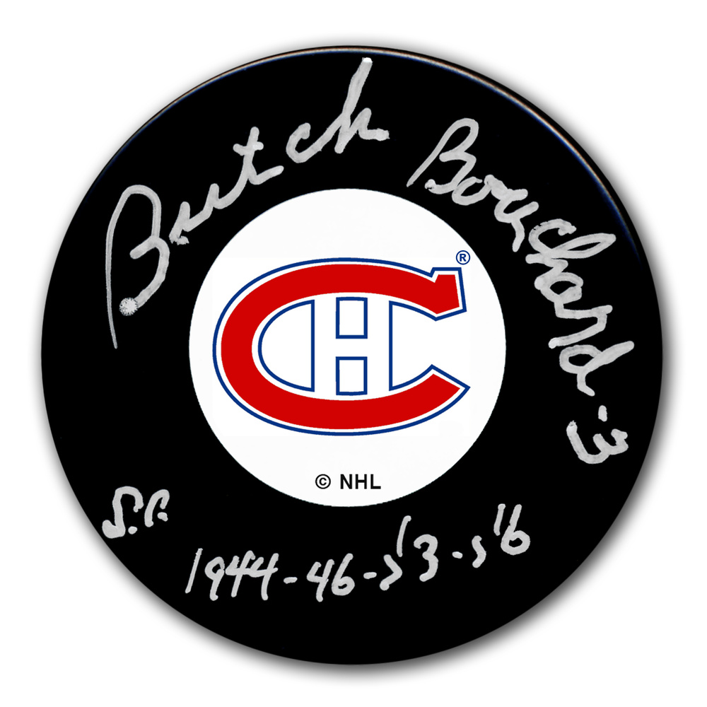 Emile Bouchard Montreal Canadiens SC Years Original 6 Autographed Puck