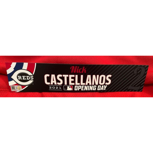 Nick Castellanos -- 2021 Opening Day Locker Tag -- Game-Used -- Cardinals vs. Reds on 4/1/21