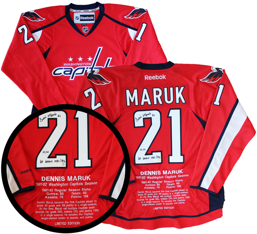 Dennis Maruk Signed Milestone Jersey Capitals Replica Red Reebok '81-82 Season LE 60