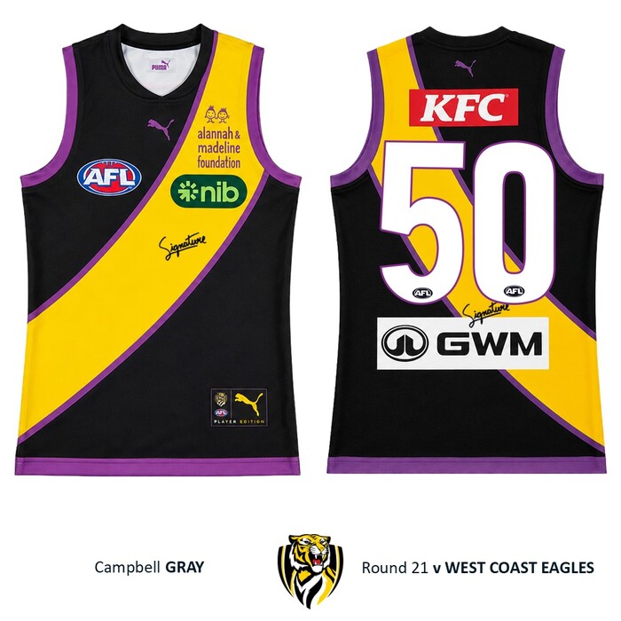 Photo of Campbell Gray #50 Richmond 2026 Alannah & Madeline Player-Issue Guernsey