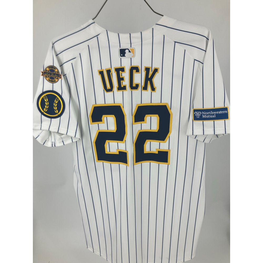 Game Used Pinstripe Jersey #22 Christian Yelich, 8/24/25 Uecker