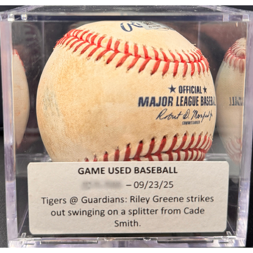 Photo of Game Used Baseball - 09/23/25: Cade Smith Strikes Out Riley Greene