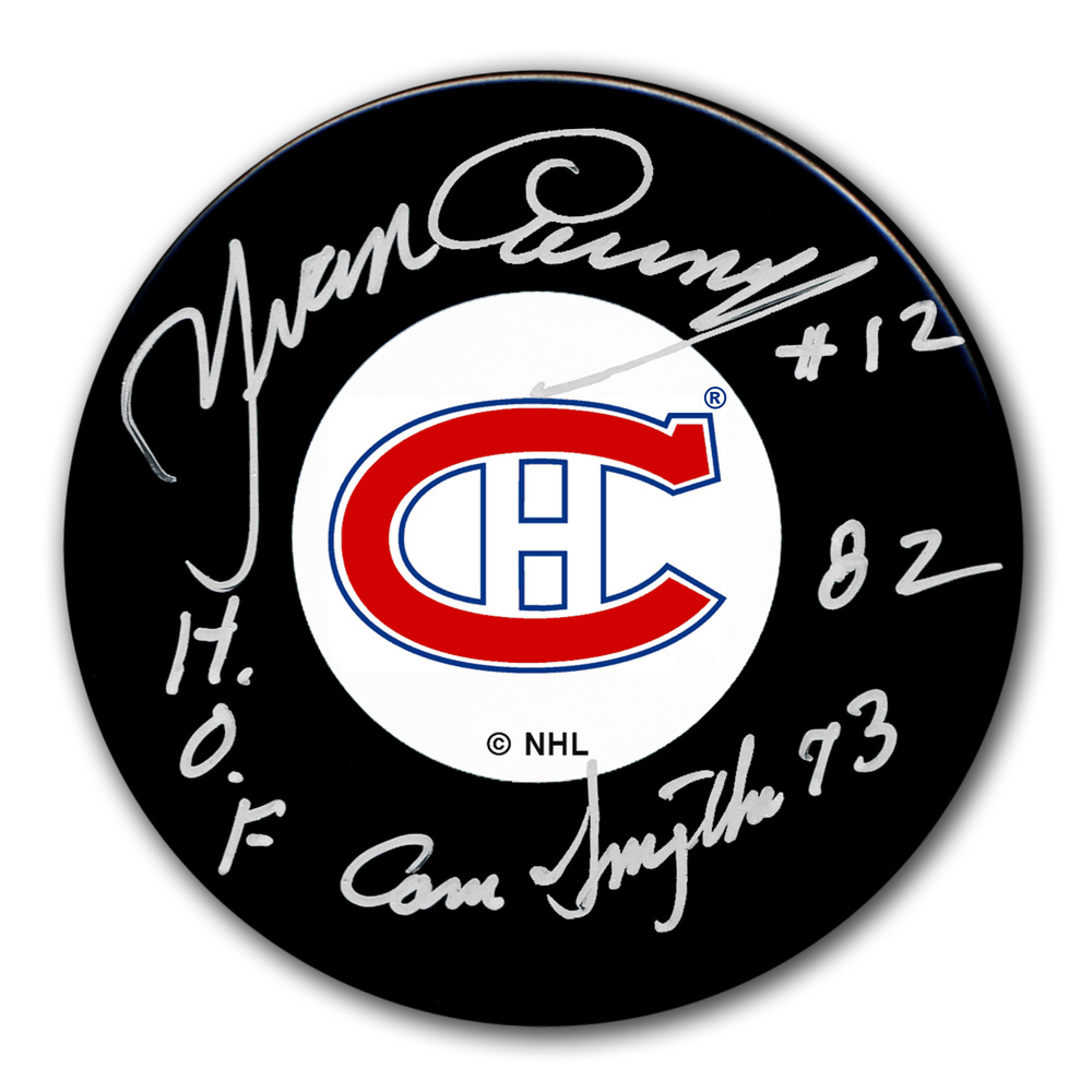 Yvan Cournoyer Montreal Canadiens HOF 1973 Conn Smythe Original 6 Autographed Puck