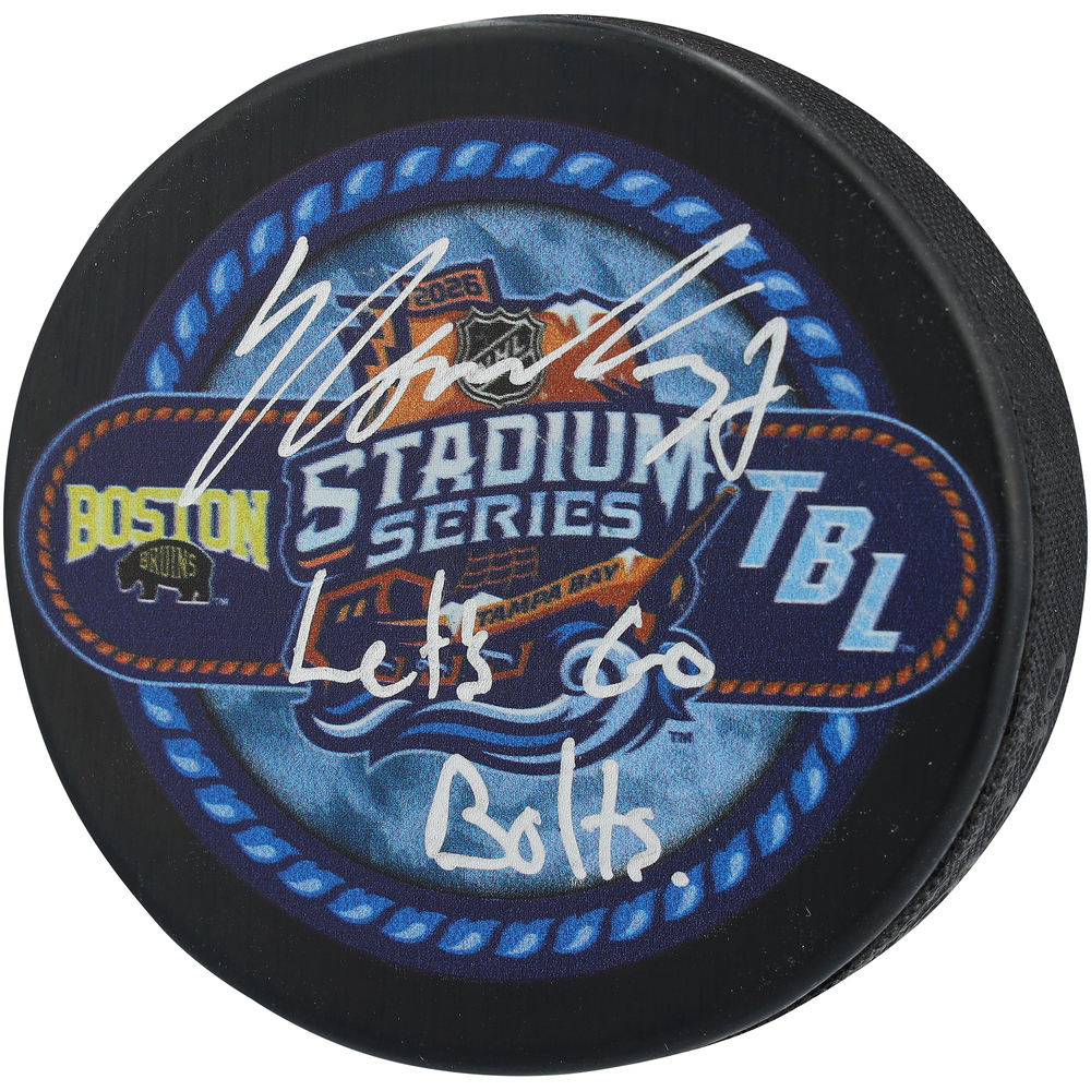 Yanni Gourde Tampa Bay Lightning Autographed 2026 Stadium Series Dueling Hockey Puck with 