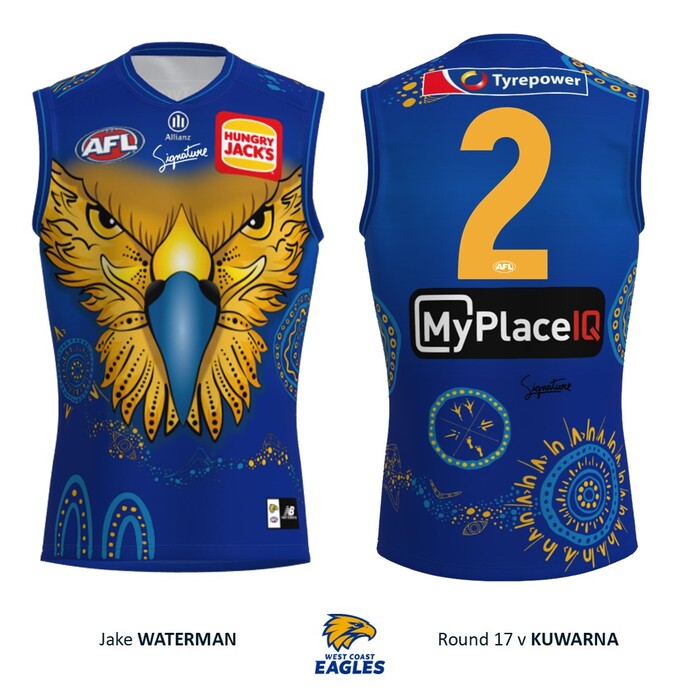 Photo of Jake Waterman #2 West Coast Eagles 2026 First Nations Match-Worn Guernsey