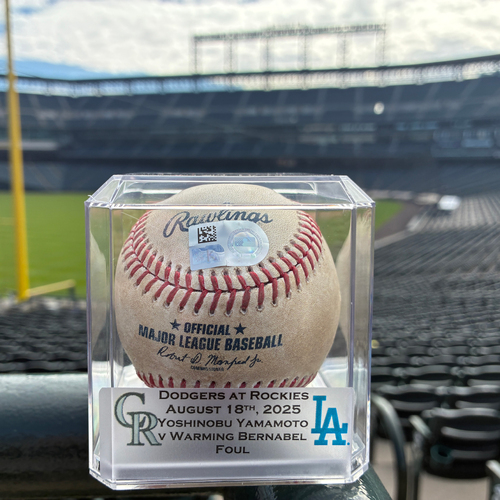 Photo of Yoshinobu Yamamoto 90 MPH Cutter. Dodgers at Rockies 8-18-2025