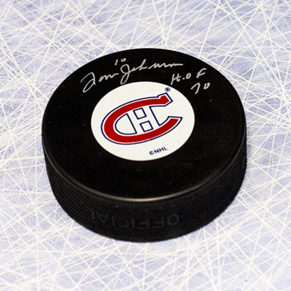 Tom Johnson Signed Montreal Canadiens Hockey Puck with HOF Note