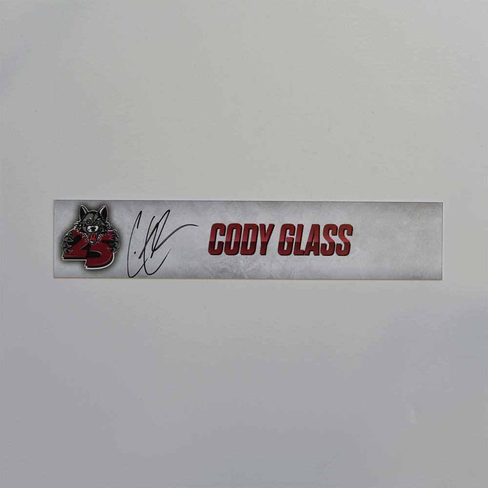 Chicago Wolves 2019 Calder Cup Finals Game 1 Locker Room Nameplate Used and Signed by #29 Cody Glass